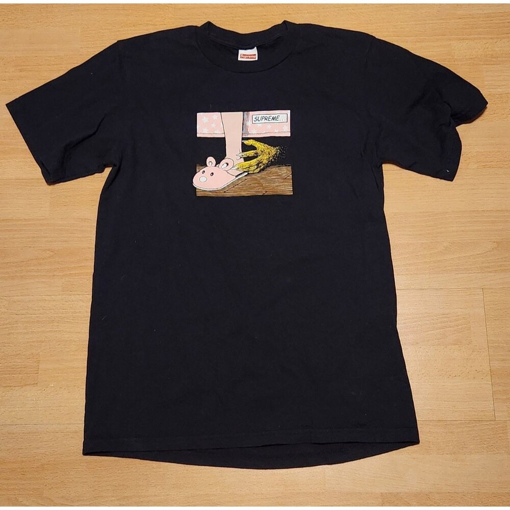 Men's Supreme Black T-Shirt Monster Under The Bed Claw Black Made in USA Shirt